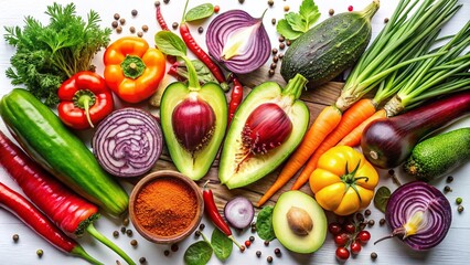 Night Photography: Isolated Raw Vegetable Halves Top View