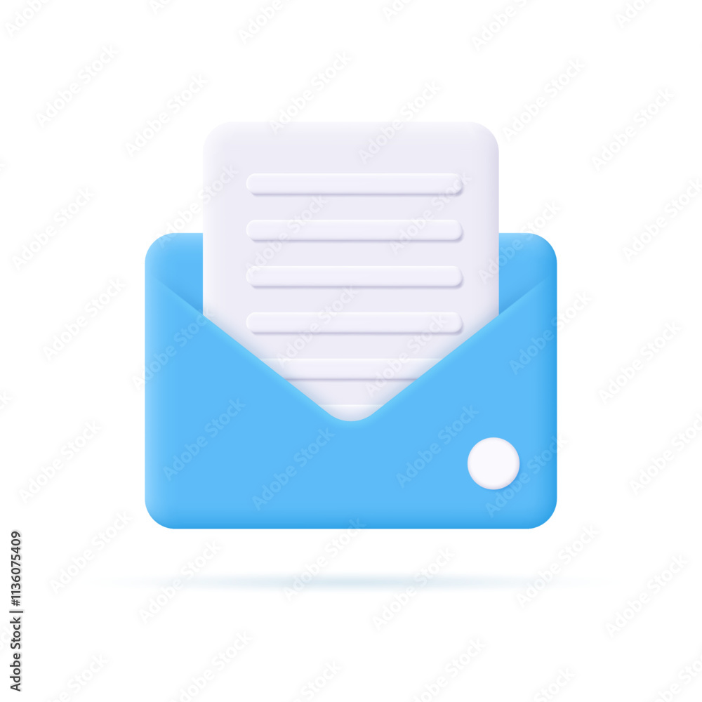 Aufkleber mail envelope icon with document. vector 3d illustration.
