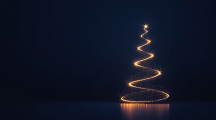 Obraz premium A glowing, minimalist Christmas tree made of elegant, swirling lights and stars, set against a dark navy blue background, exuding a festive yet modern vibe
