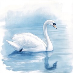 Fototapeta premium Graceful Swan Floating on Tranquil Watercolor Lake