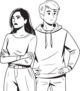 recommend clip art: A man and a woman are walking in front of a drawing of a girl
