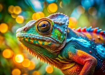Fototapeta premium Chameleon Color Change: Double Exposure Photography - Amazing Reptile Skin Hues