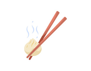 dimsum illustration with chopsticks. eating dimsum using chopsticks. food. flat style design. elements