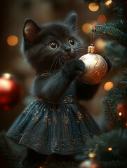 Obraz premium cat with christmas tree