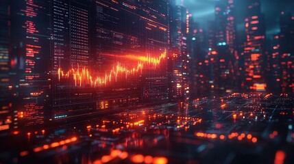 Vibrant Financial Data Visualization in a Futuristic City Landscape