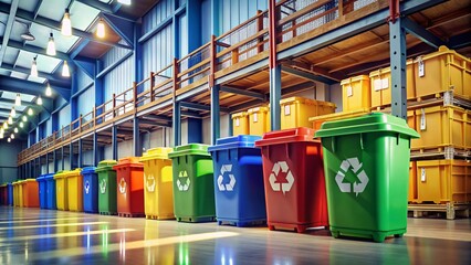 Warehouse Recycling Bins - Bright, Colorful, Industrial Scene
