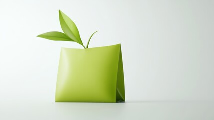 A single vibrant green matcha tea bag icon with minimal design elements in 3D on white