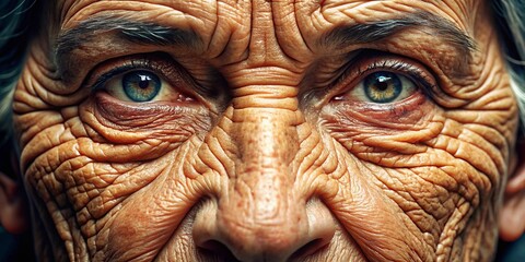 Close-up of Elderly Skin Wrinkles: Exploring Deep Layers and Treatment Options for Skin Repair in Healthcare and Aesthetic Medicine for Aging Population