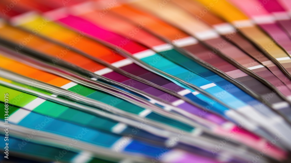 Poster vibrant array of color card swatches showcases a spectrum of hues blending seamlessly from cool tone