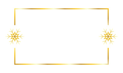 gold frame with snow flake. blank golden border template with snow symbol, for holiday invitation card. transparent png and vector illustration.