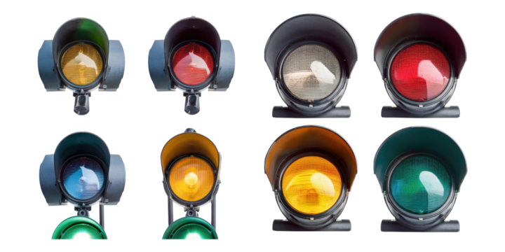 Variety of Traffic Lights in Different Colors, PNG set collection, isolated on transparent background