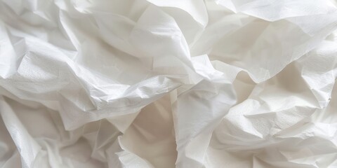 close-up view of wrinkled white paper showcasing its texture and creases creating an abstract soft aesthetic.