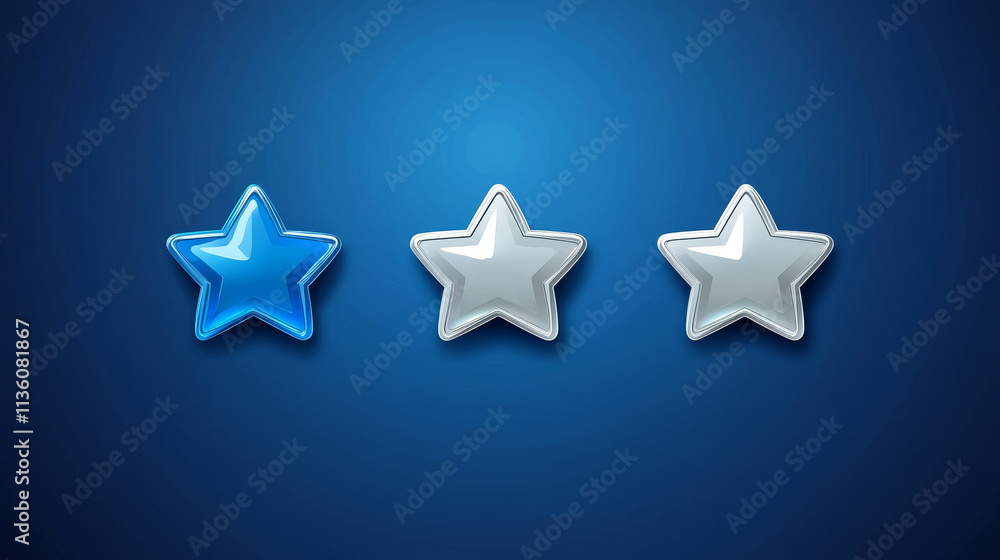 Poster game icon of rating star colored in blue and silver. vector sprite sheet with button changes color. 