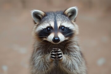 Fototapeta premium Adorable raccoon with expressive eyes, showcasing its playful and curious nature.