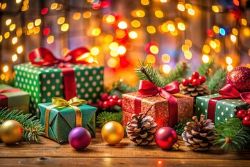 Colorful Christmas Presents with Festive Decorations in a Beautiful Holiday Setting Capturing the Spirit of the Season with a Bokeh Effect