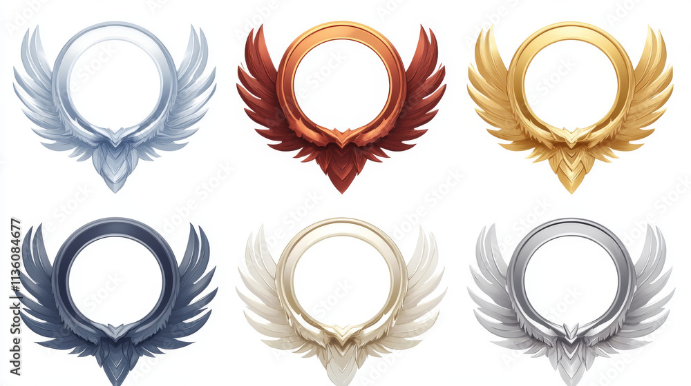 Poster cartoon set of round avatar frames isolated on background. vector illustration of simple and decorat