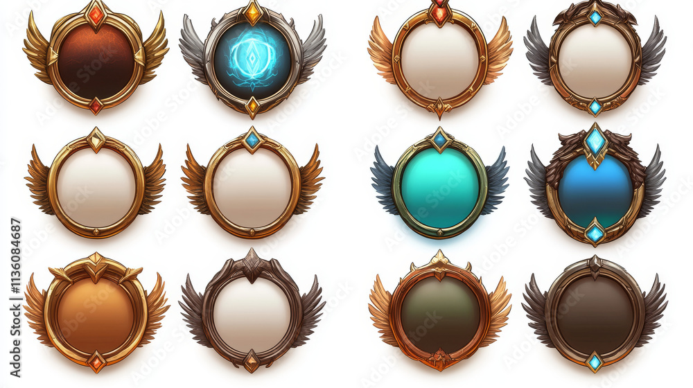 Poster cartoon set of round avatar frames isolated on background. vector illustration of simple and decorat
