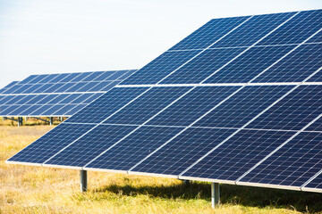 Solar panels, photovoltaic, alternative electricity source, concept of sustainable resources. Solar...