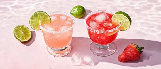 Refreshing Strawberry and Lime Margaritas by the Pool