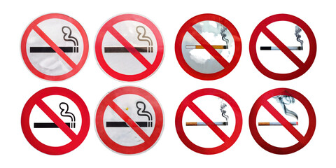 No Smoking Signs on a White Background, PNG set collection, isolated on transparent background