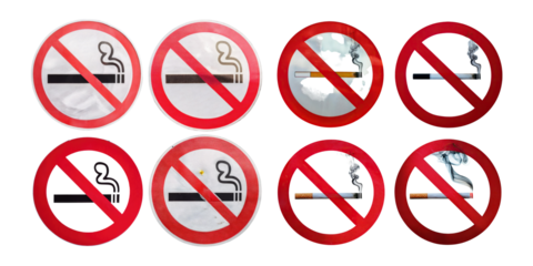 No Smoking Signs on a White Background, PNG set collection, isolated on transparent background
