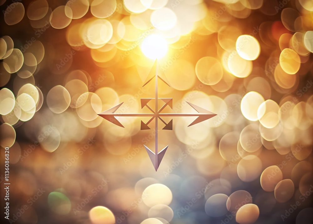 Poster conceptual photography of inward four arrow symbol representing focus and directionality in modern d