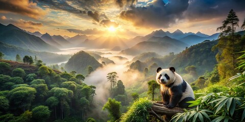 Obraz premium Cool Panda Aerial Photography: Stunning High-Altitude Views of Pandas in Nature