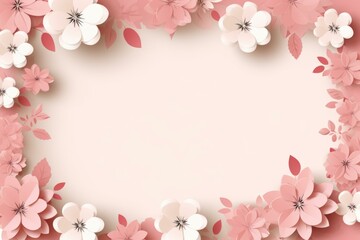Elegant paper flowers and leaves form a delicate frame, adding a touch of beauty to the soft pastel backdrop