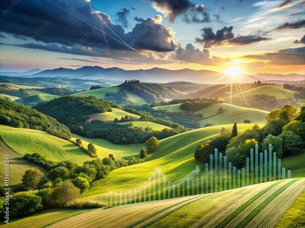 Poster cost-efficient business graphing solutions: a scenic landscape with charts and data visualizations i