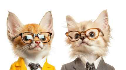 Two intellectual cats in suits and glasses, a portrait of feline sophistication 