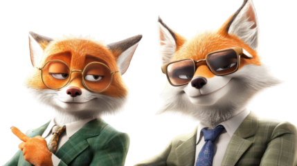 A dapper fox in suit and sunglasses, portrait of stylish gentleman cool
