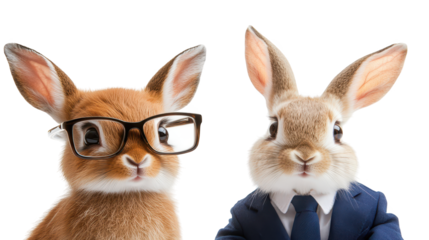 Adorable rabbits in glasses, a charming portrait of pets with style and intelligence