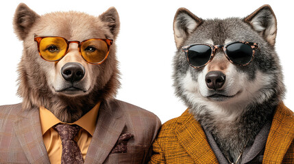Cool wolf in suit and sunglasses, captivating portrait of modern style charisma.