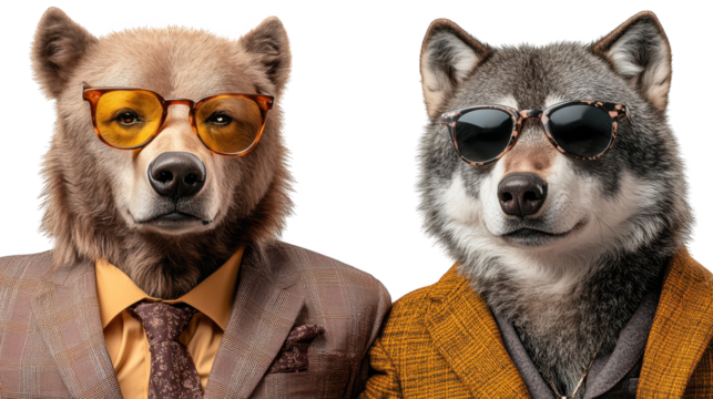 Cool wolf in suit and sunglasses, captivating portrait of modern style charisma.