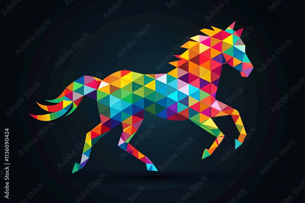 Poster creative pixelated horse logo design with modern aesthetic and vibrant colors captured using the rul