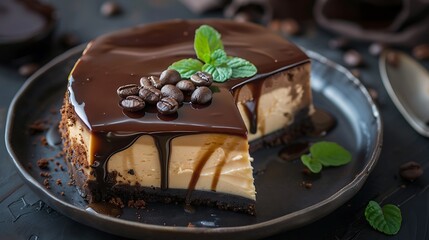 Luscious cheesecake with a mocha glaze