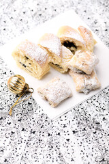 Stollen Bites on bright background. Soft focus. Close up.