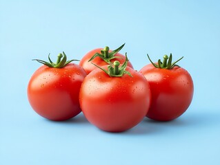 Fresh Red Tomatoes on Blue Background with Water Droplets : Generative AI