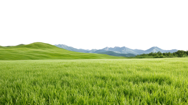 A serene landscape featuring lush green fields and distant mountains against a dark sky, creating a tranquil and picturesque scene.