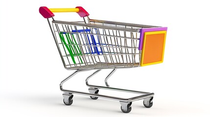 Multicolor Shopping Cart Depicting Modern Retail and Consumerism Trends on White Background : Generative AI
