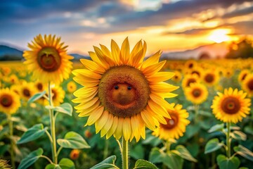 Obraz premium Cute Cartoon Sunflower Pictures: Candid Photography Style, Happy Sunflowers, Adorable Sunflower Illustrations, Whimsical Sunflower Images