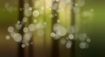 Obraz premium Sunlit Forest Abstract: A serene and dreamy abstract image capturing the essence of a sunlit forest, with soft, blurred bokeh lights dancing amidst the tall trees. The warm.