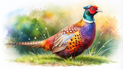 Cute Pheasant Watercolor Illustration on White Background &ndash; Realistic Wild Animal Art for Nature Lovers and Bird Enthusiasts