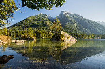 Fototapeta premium Hintersee, Hochkalter, Berchtesgadener Land, Bayern, Deutschland