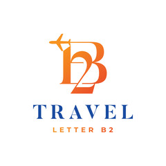 travel logo design or letter B2 with an airplane