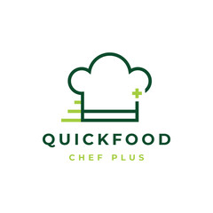 quick food logo design or chef hat with plus sign and fast