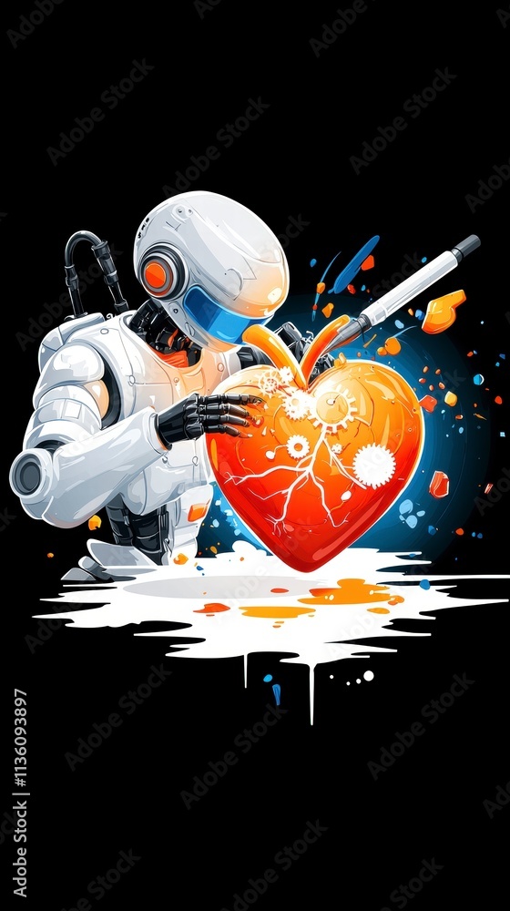 Poster robot creating a mechanical heart.