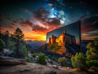 Fototapeta premium Dark Screen Background Landscape Photography: Night Sky, Starry Night, Silhouettes, Dark Nature, Moody Landscape