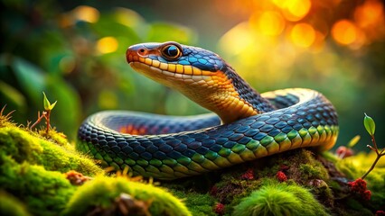 Fototapeta premium Deadly Beauty: Venomous Snake Landscape Photography - Wild Serpent Habitats, Toxic Reptiles in Nature