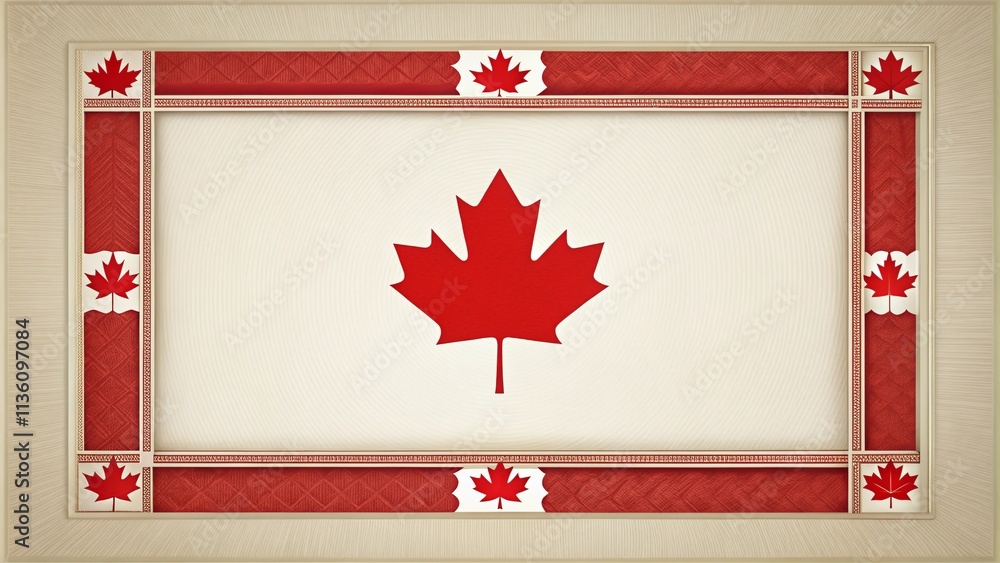 Poster Decorative Canadian National Flag Symbols Minimalist Border Frame Design Featuring Blank Space for Personal Text or Messages in a Clean and Elegant Layout